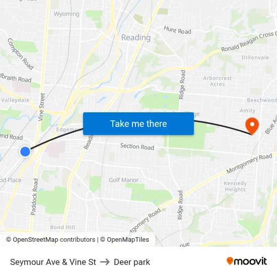 Seymour Ave & Vine St to Deer park map