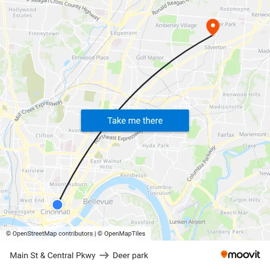 Main St & Central Pkwy to Deer park map