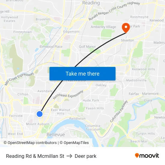 Reading Rd & Mcmillan St to Deer park map