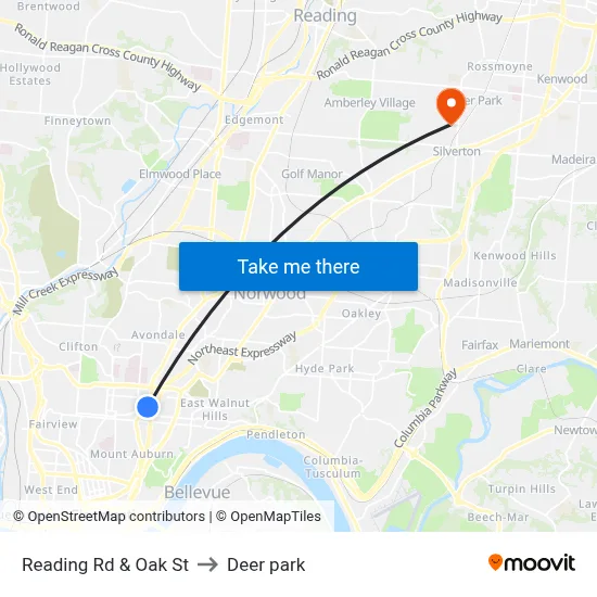 Reading Rd & Oak St to Deer park map