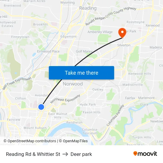 Reading Rd & Whittier St to Deer park map