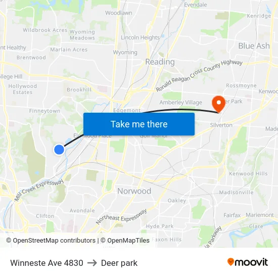 Winneste Ave 4830 to Deer park map