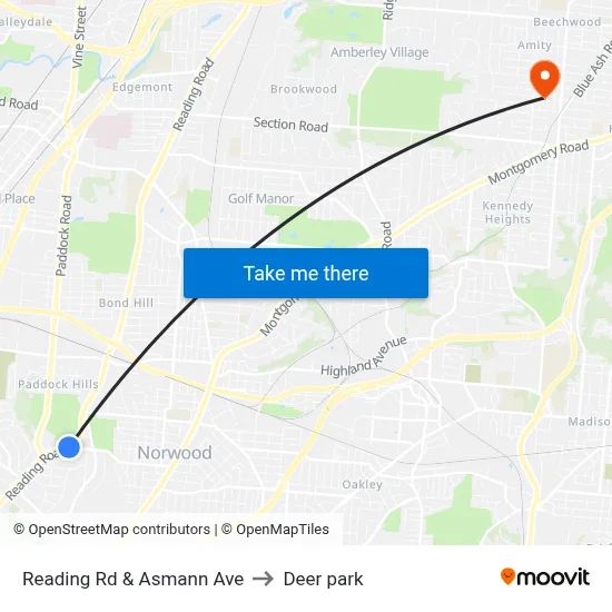 Reading Rd & Asmann Ave to Deer park map