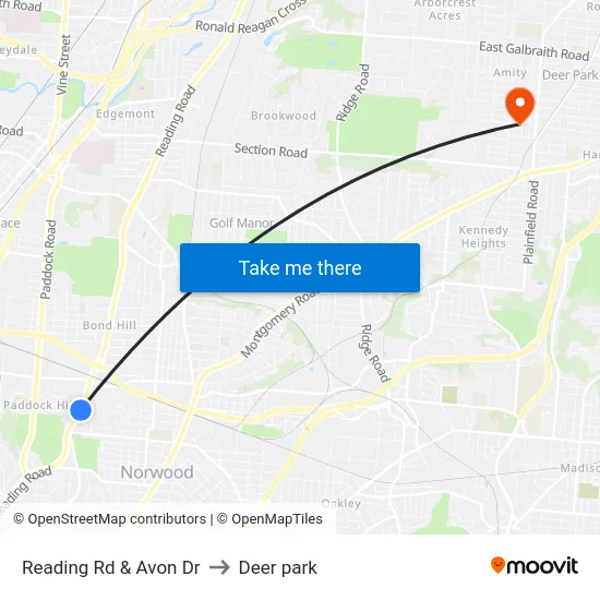 Reading Rd & Avon Dr to Deer park map
