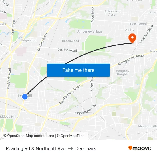 Reading Rd & Northcutt Ave to Deer park map