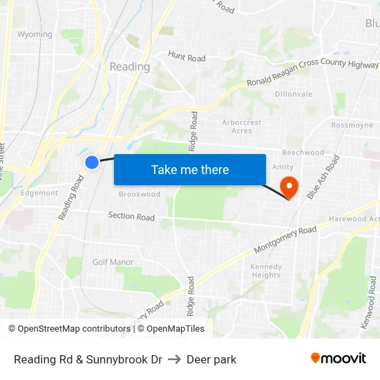 Reading Rd & Sunnybrook Dr to Deer park map