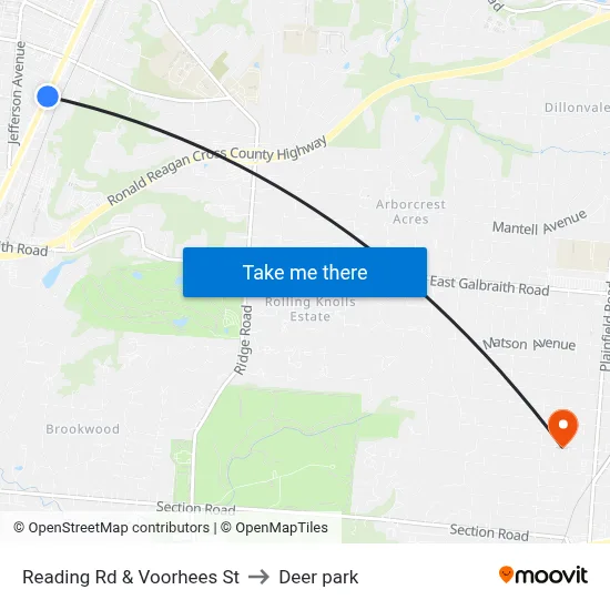 Reading Rd & Voorhees St to Deer park map