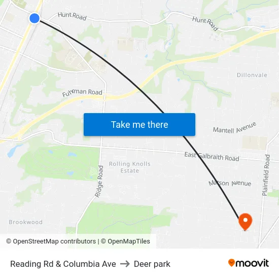 Reading Rd & Columbia Ave to Deer park map