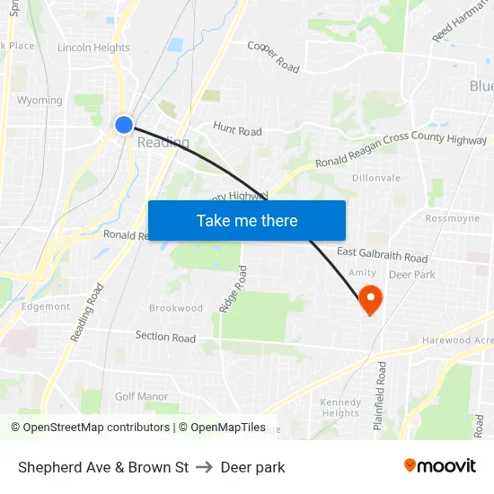 Shepherd Ave & Brown St to Deer park map
