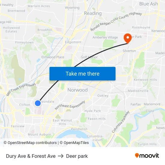 Dury Ave & Forest Ave to Deer park map