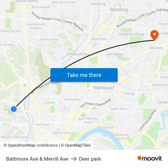Baltimore Ave & Merrill Ave to Deer park map