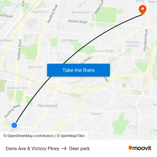 Dana Ave & Victory Pkwy to Deer park map