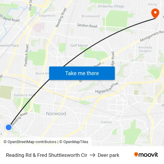 Reading Rd & Fred Shuttlesworth Cir to Deer park map