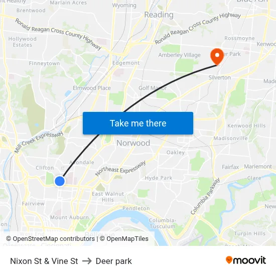 Nixon St & Vine St to Deer park map