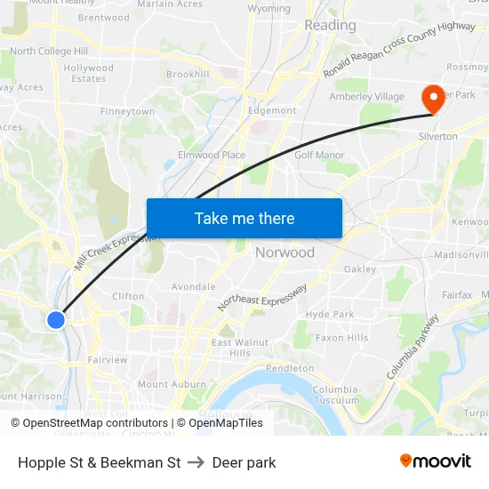 Hopple St & Beekman St to Deer park map