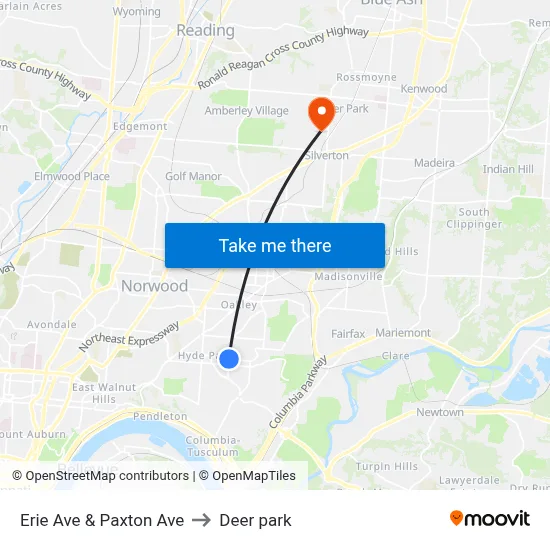 Erie Ave & Paxton Ave to Deer park map