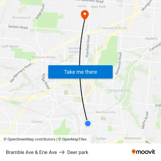 Bramble Ave & Erie Ave to Deer park map