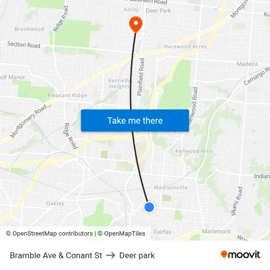 Bramble Ave & Conant St to Deer park map