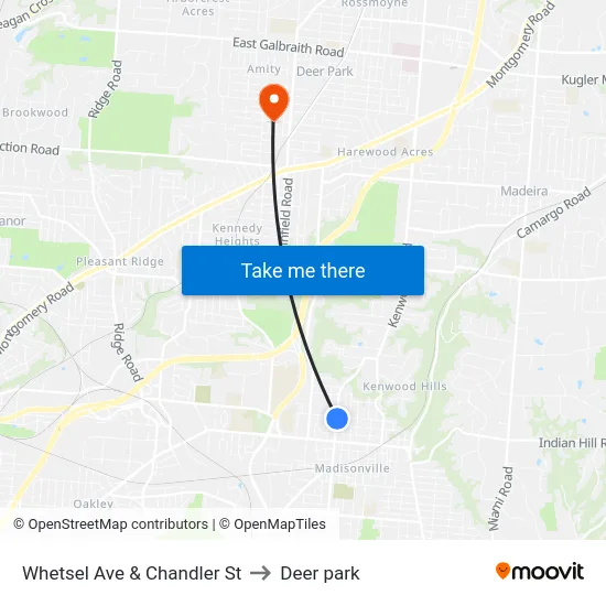 Whetsel Ave & Chandler St to Deer park map