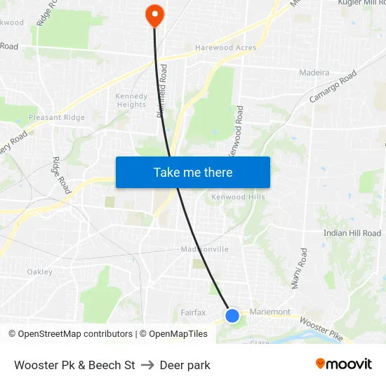 Wooster Pk & Beech St to Deer park map