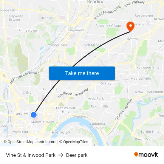 Vine St & Inwood Park to Deer park map