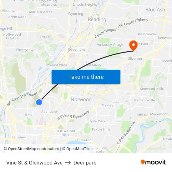 Vine St & Glenwood Ave to Deer park map