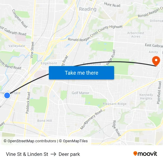 Vine St & Linden St to Deer park map