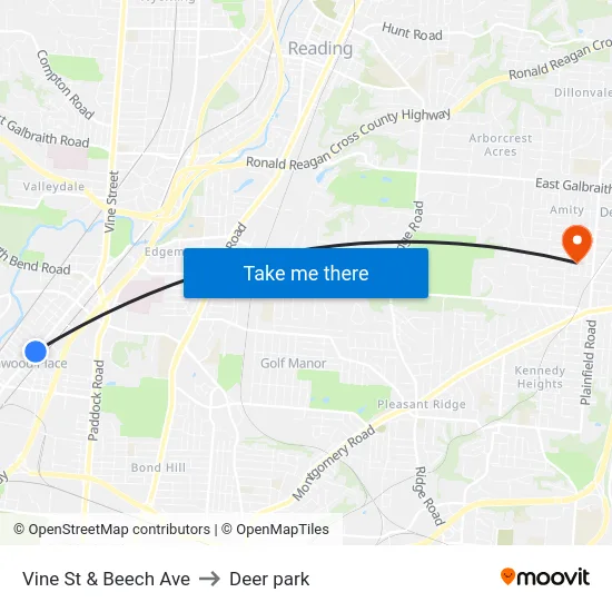 Vine St & Beech Ave to Deer park map