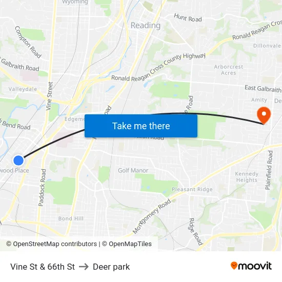 Vine St & 66th St to Deer park map