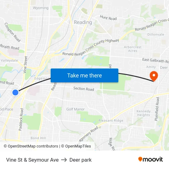 Vine St & Seymour Ave to Deer park map