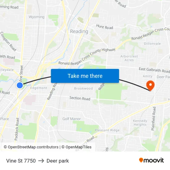 Vine St 7750 to Deer park map