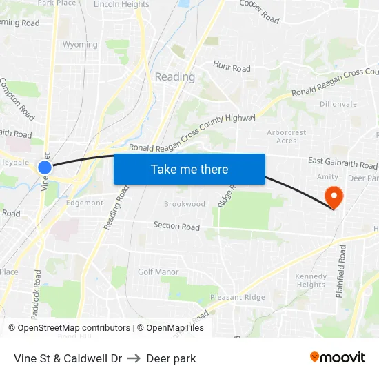 Vine St & Caldwell Dr to Deer park map