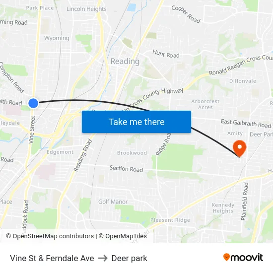 Vine St & Ferndale Ave to Deer park map