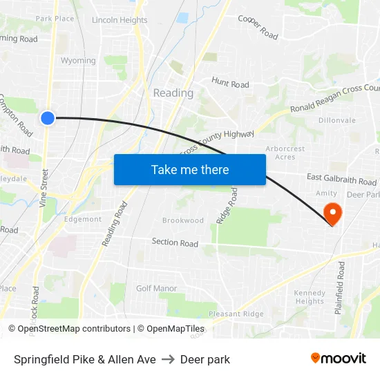 Springfield Pike & Allen Ave to Deer park map