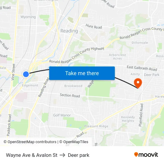 Wayne Ave & Avalon St to Deer park map