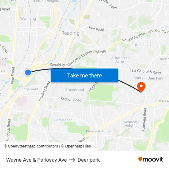 Wayne Ave & Parkway Ave to Deer park map