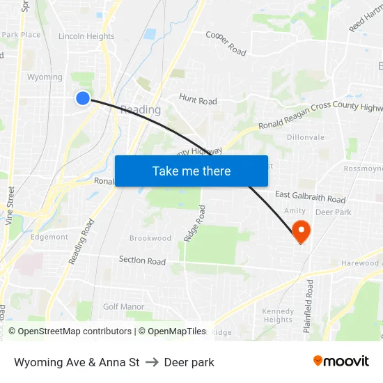 Wyoming Ave & Anna St to Deer park map