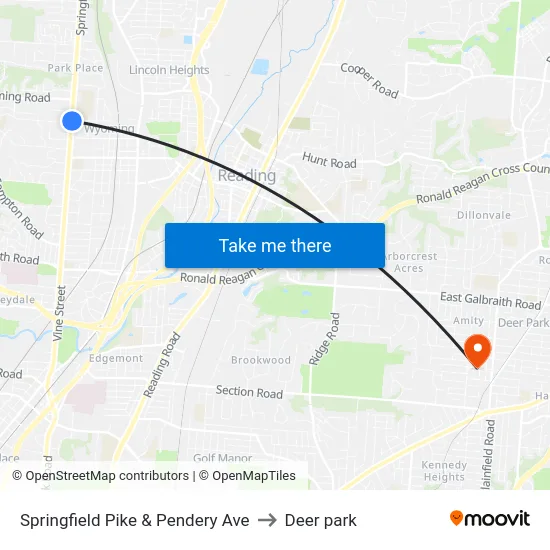 Springfield Pike & Pendery Ave to Deer park map
