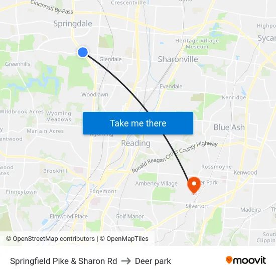 Springfield Pike & Sharon Rd to Deer park map