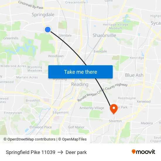 Springfield Pike 11039 to Deer park map