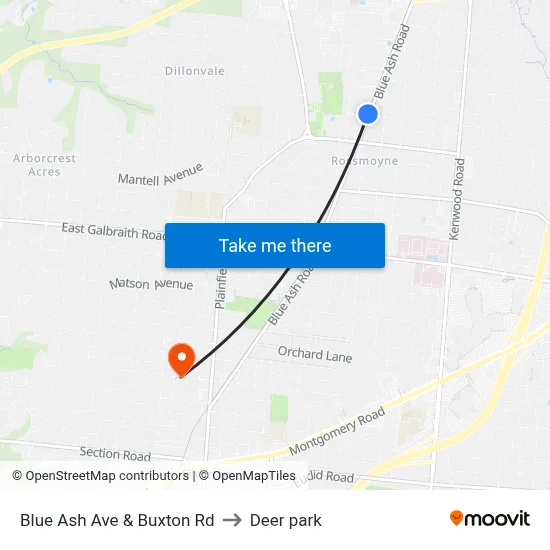 Blue Ash Ave & Buxton Rd to Deer park map