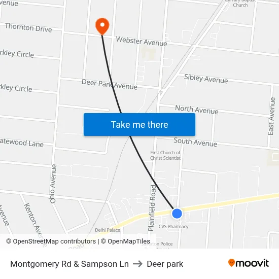 Montgomery Rd & Sampson Ln to Deer park map