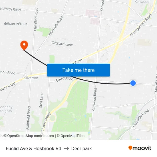 Euclid Ave & Hosbrook Rd to Deer park map