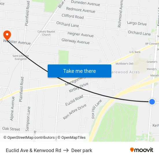 Euclid Ave & Kenwood Rd to Deer park map