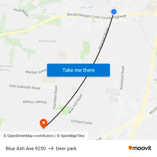 Blue Ash Ave 9250 to Deer park map