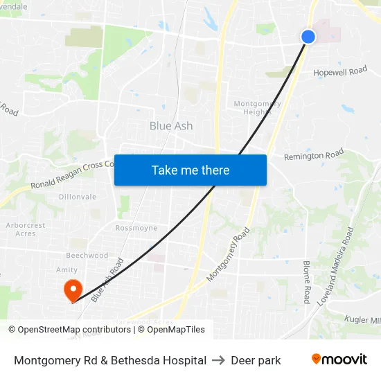 Montgomery Rd & Bethesda Hospital to Deer park map