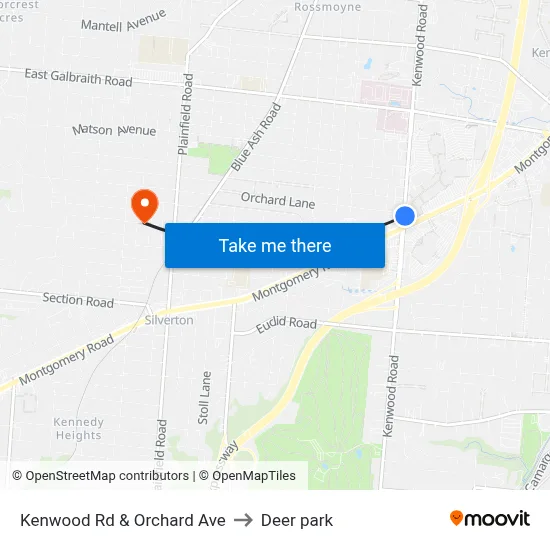 Kenwood Rd & Orchard Ave to Deer park map