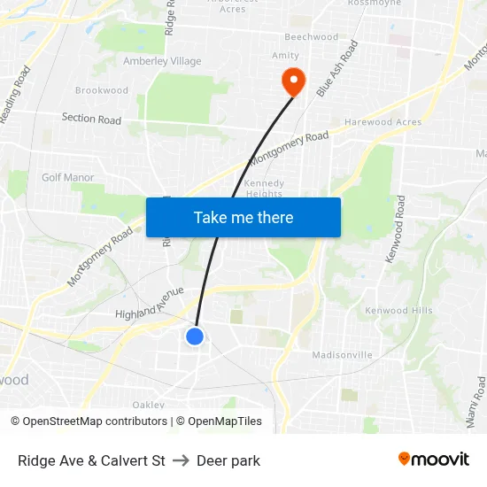 Ridge Ave & Calvert St to Deer park map