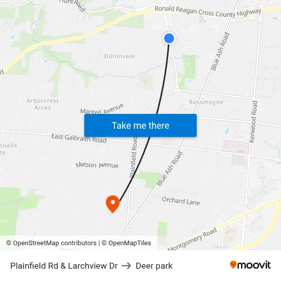 Plainfield Rd & Larchview Dr to Deer park map