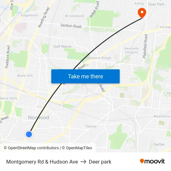 Montgomery Rd & Hudson Ave to Deer park map